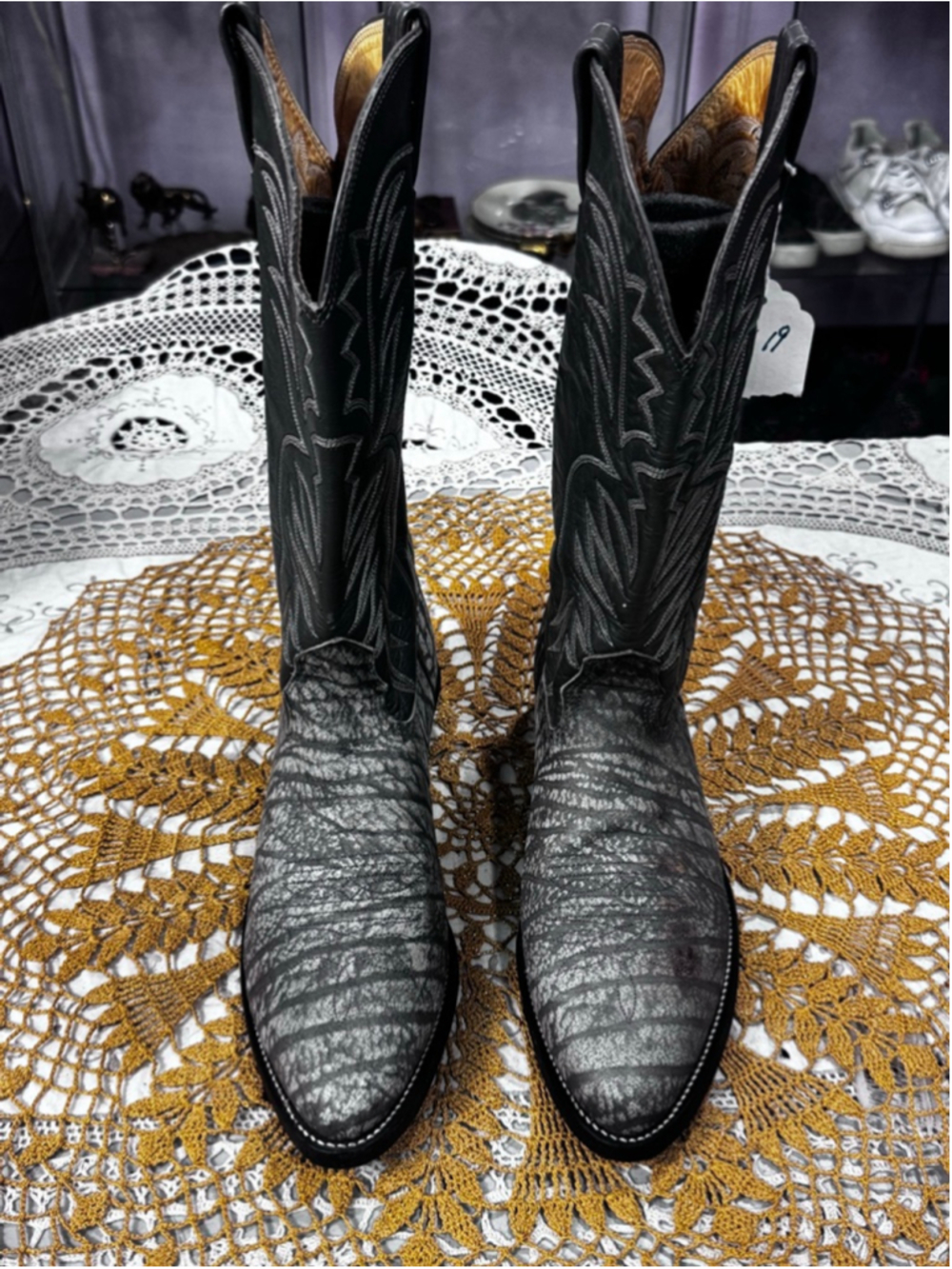 Vintage Nocona Boots Elephant Cowboy Boots Men's 8.5 Black Gray